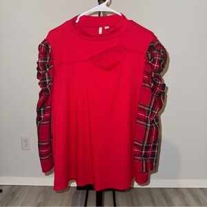 Cato Women’s Size 22/24W Peek A Boo Red Black Plaid Long Sleeve Blouse